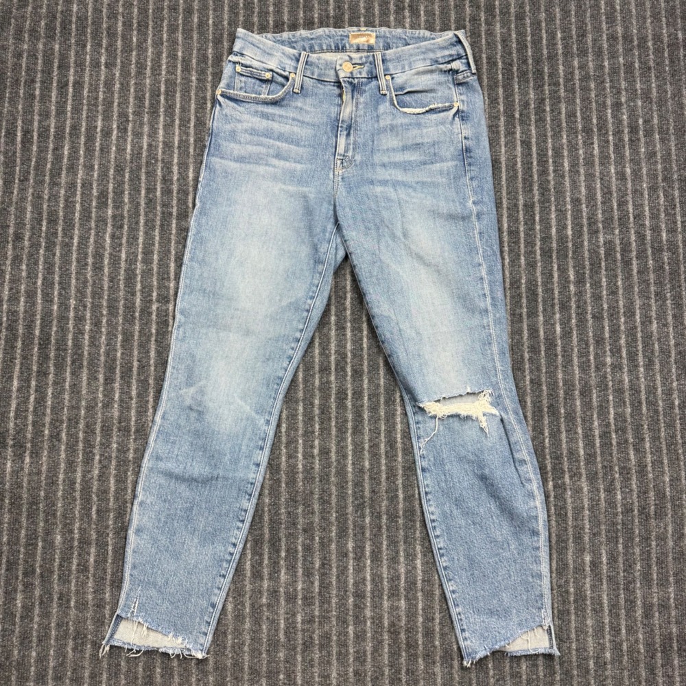 Mother Womens The Looker Ankle Step Fray Jeans 28 Blue Distressed Secret Sister
